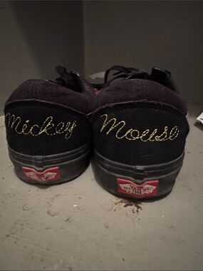 Vans x Disney Collab Black Sneakers with Gold Mickey Script